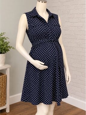 Times Two Maternity Top Blouse Navy Blue Polka Dot womens XL flowy sleeveless